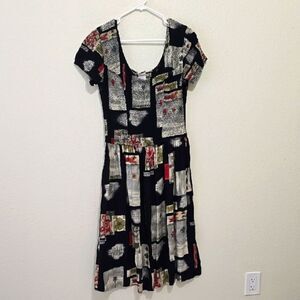 PIPE DREAMS VINTAGR black and White Casual Scoop Neck Midi Dress Xs